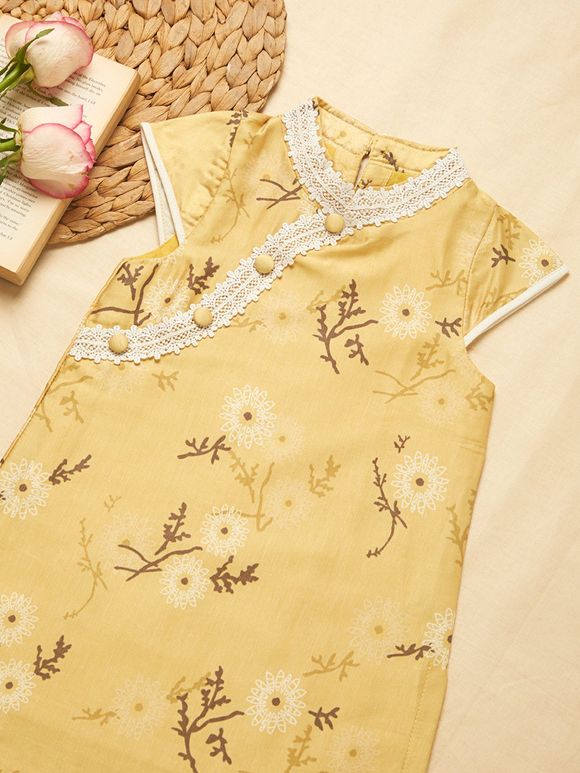Mustard Yellow Printed Cotton Dress
