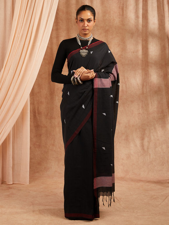 Black Handloom Cotton Jamdani Saree