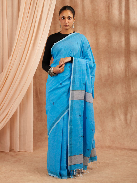 Blue Handloom Cotton Jamdani Saree