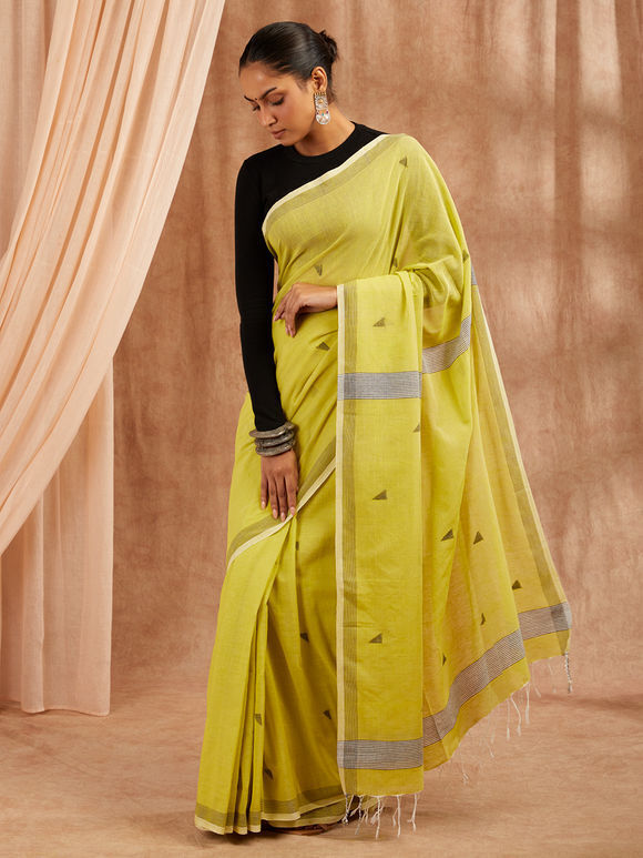 Yellow Handloom Cotton Jamdani Saree