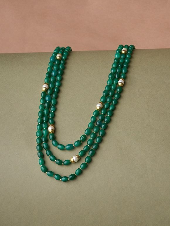 Green Handcrafted Metal Layered Necklace