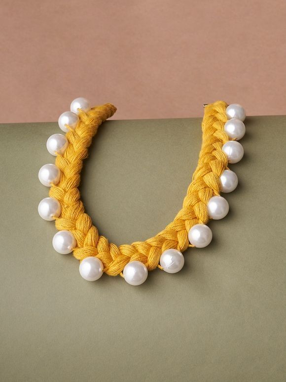 Yellow Handcrafted Copper Pearl Necklace