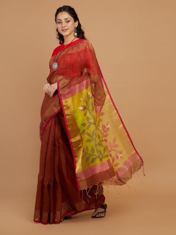 Pinakha Muslim handwoven jamdani saree main image 1