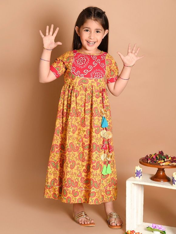 Yellow Pink Printed Cotton Gown