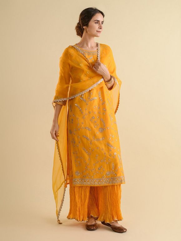 Yellow Gota Patti Chanderi Suit- Set of 3