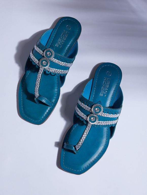 Blue Handcrafted Leather Slip Ons