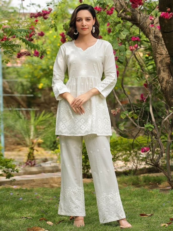 Buy White Embroidered Cotton Suit- Set of 3, RO997/PRKH4