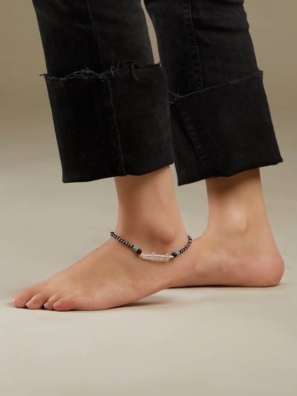 Black Handcrafted Silver Anklet