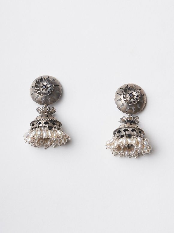 Silver Handcrafted Pearl Jhumkies