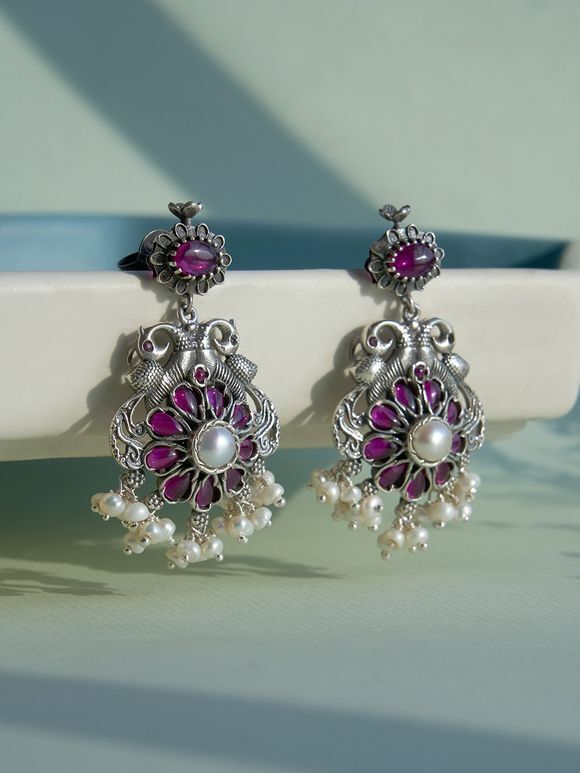 Pink Handcrafted Silver Earrings