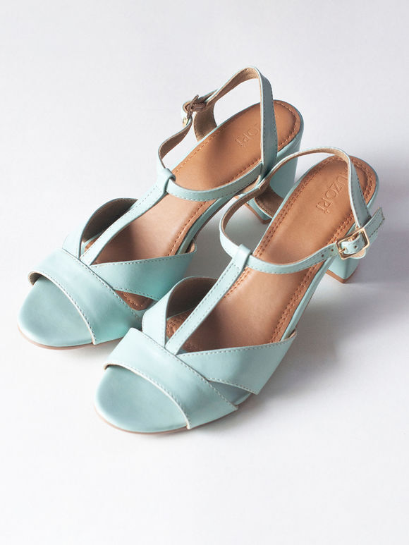 Powder Blue Handcrafted Faux Leather Block Heels