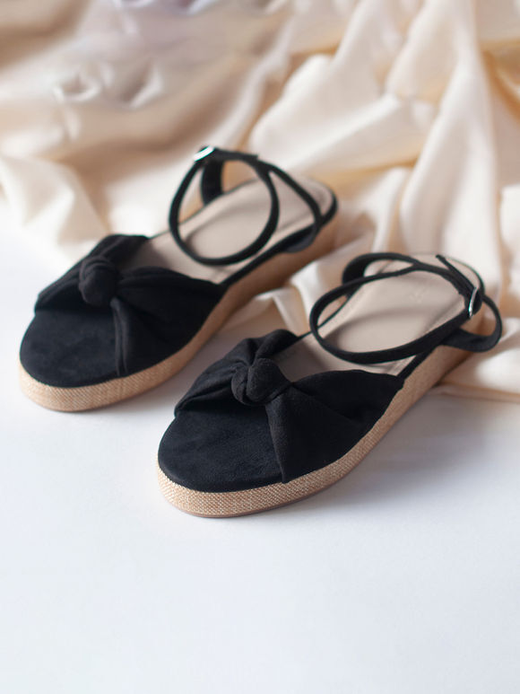 Black Handcrafted Faux Leather Wedges