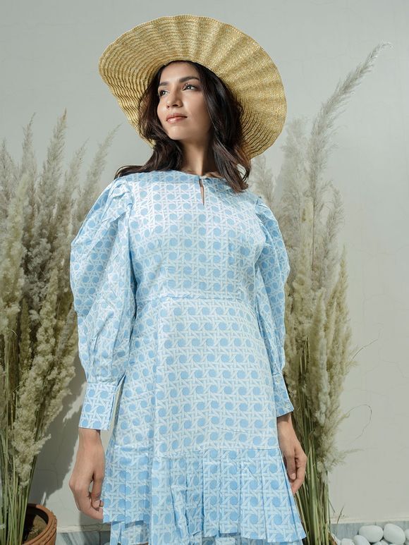 Blue Printed Organic Cotton Dress