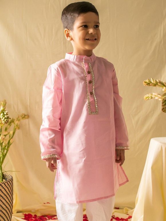 Light Pink Printed Cambric Cotton Kurta with Pajama - Set of 2