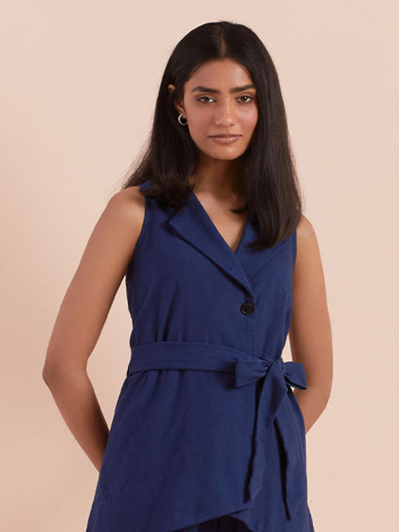 Blue Cotton Top with Belt