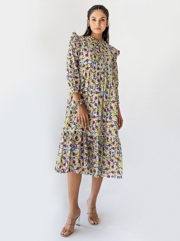 Multicolor Printed Mulmul Dress