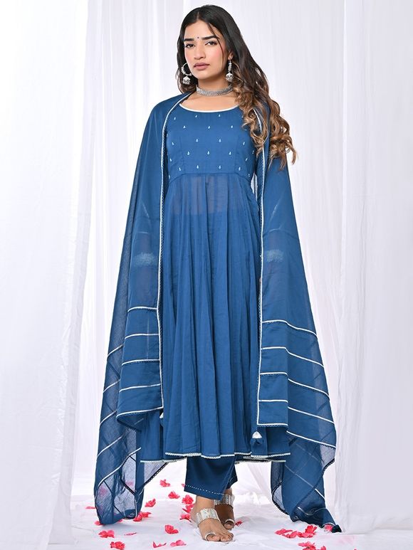 Teal blue anarkali suit set with dupatta