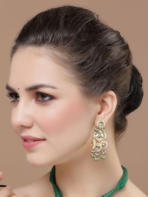 Gold Toned Handcrafted Metal Kundan Earrings