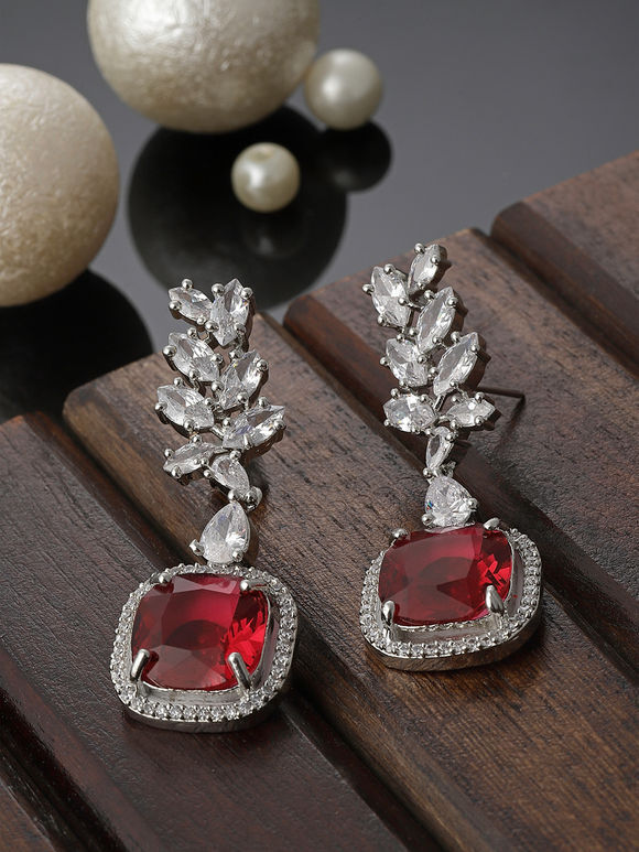 Silver Toned Red Handcrafted Metal Earrings