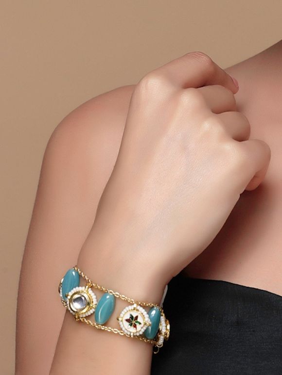 Gold Toned Blue Handcrafted Metal Bracelet