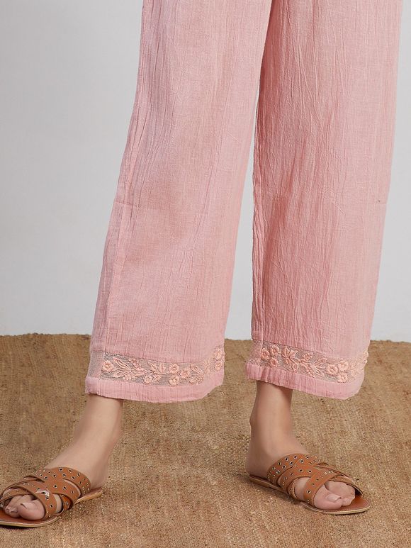 Pastel Pink Embroidered Cotton Pants