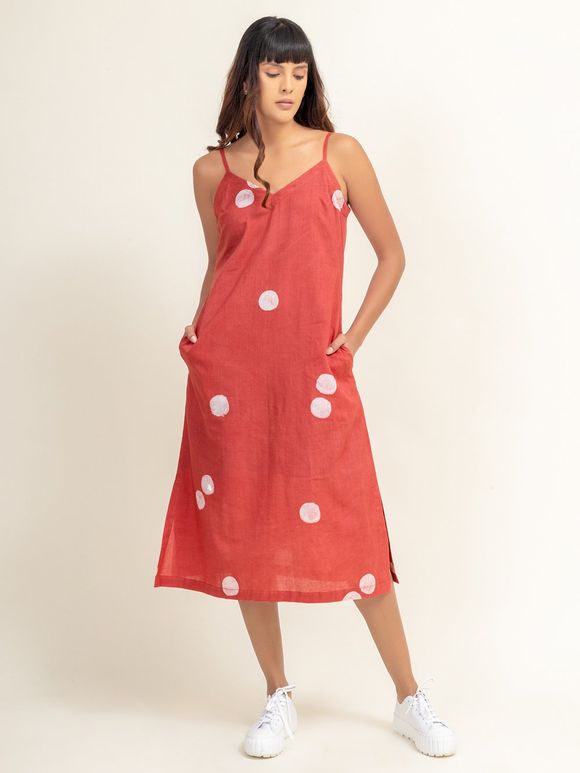 Coral Bandhani Cotton Dress