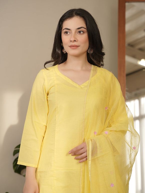Yellow Cotton Suit- Set of 3