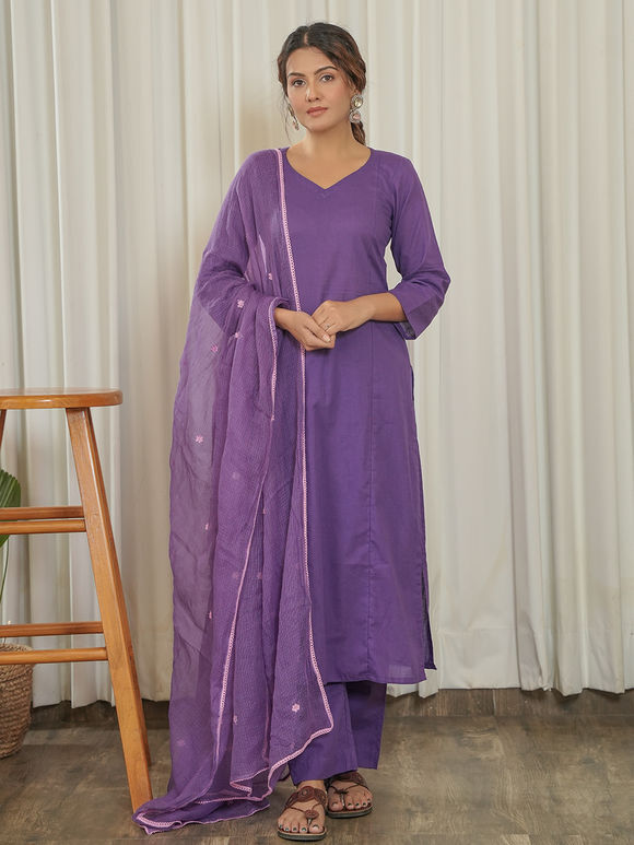 Purple Cotton Suit- Set of 3