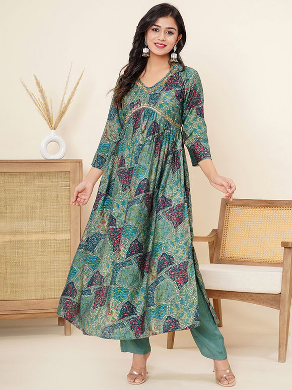 Green Printed Modal Suit - Set of 3