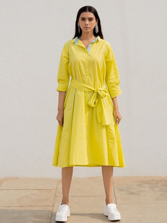 Yellow Cotton Poplin Shirt Dress