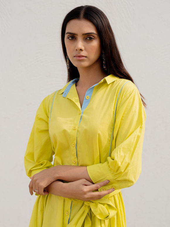 Yellow Cotton Poplin Shirt Dress