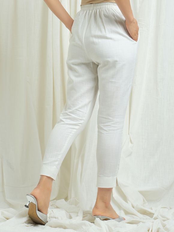 White Cotton Slub Pants