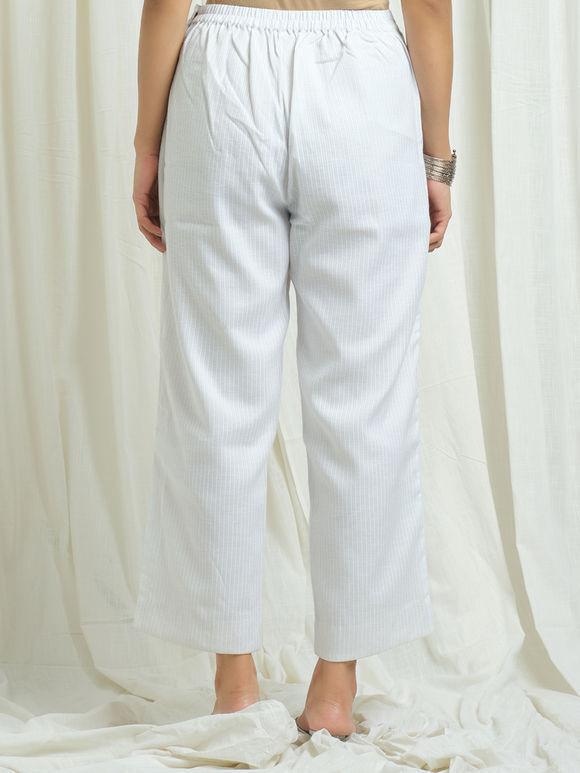 White Striped Cotton Blend Pants