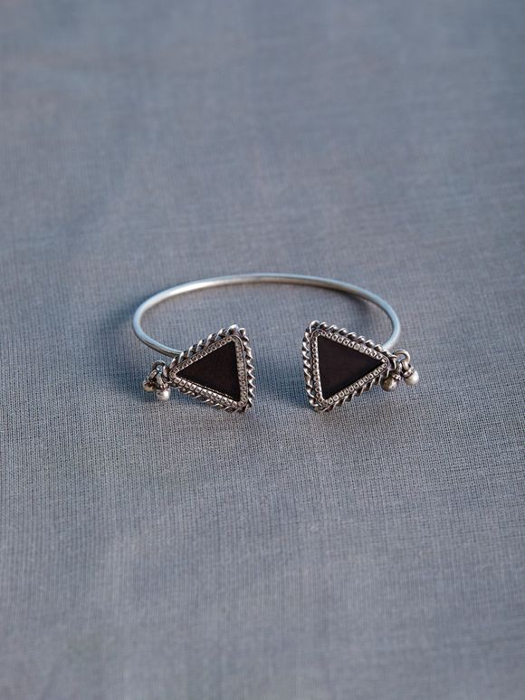 Black Handcrafted Triangle Cuff Silver Bracelet