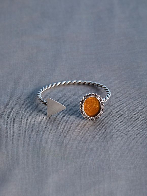 Yellow Handcrafted Oval Triangle Cuff Silver Bracelet