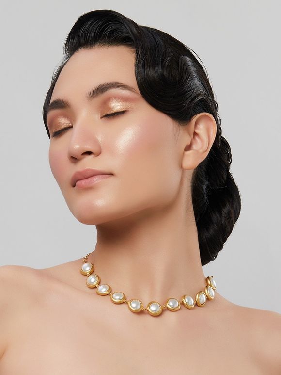 Gold Plated Handcrafted Brass Pearl Choker