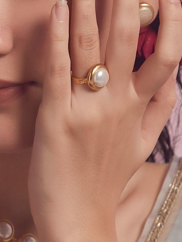 Gold Plated Handcrafted Brass Pearl Ring