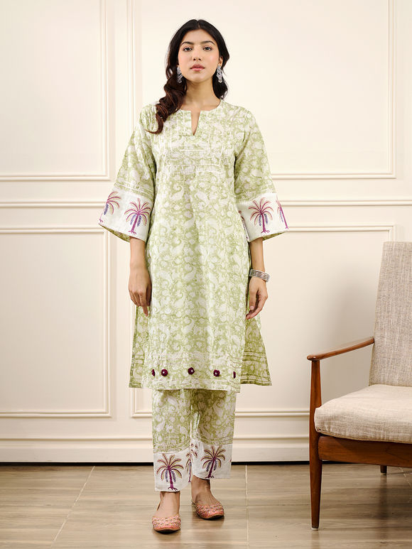 Yellow Printed Cotton Suit Set