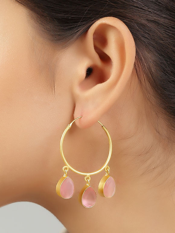 Gold Toned Pink Handcrafted Brass Earrings