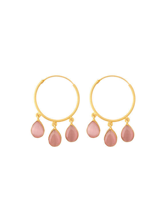 Gold Toned Pink Handcrafted Brass Earrings