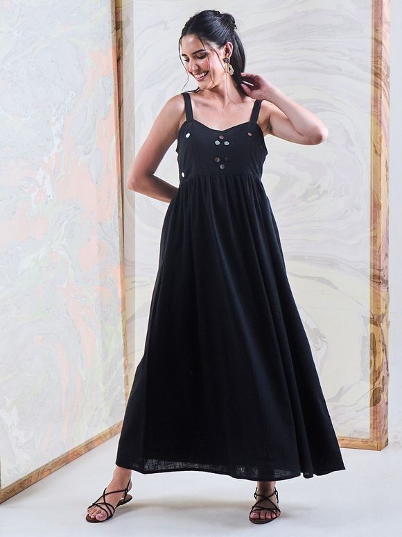 Black Mirror Embroidered Cotton Slub Dress