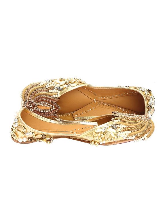 Golden Sequins Embroidered Faux Leather Jutties