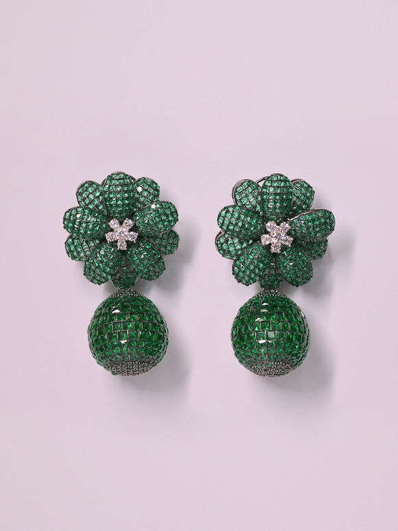 Green Handcrafted Brass Earrings