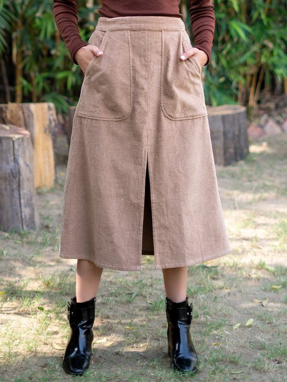 Beige Cotton Corduroy Skirt