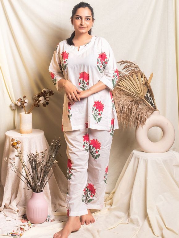 Designer Mart Women's Cotton Floral Printed Night Suit Set of Shirt &  Pyjama – Designer mart