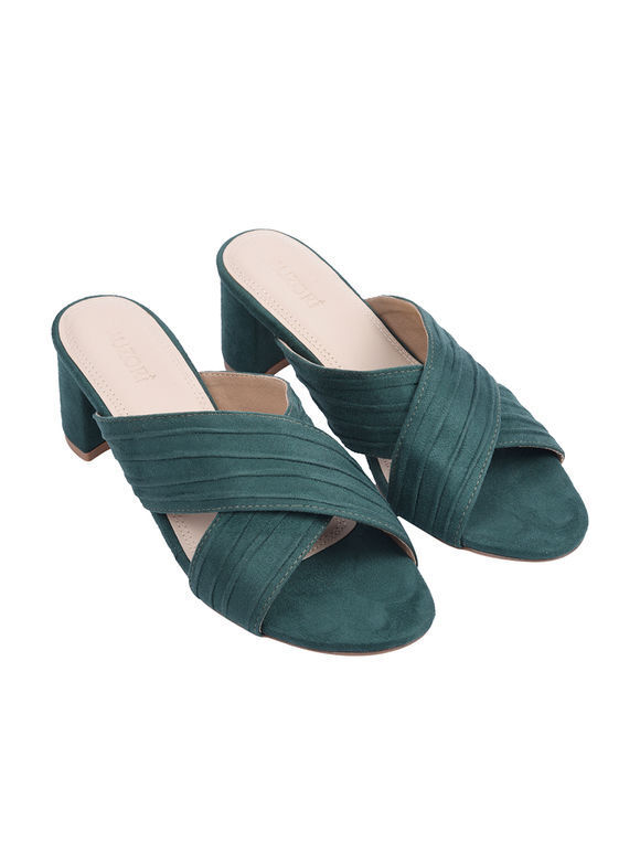 Emerald Green Handcrafted Faux Leather Block Heels