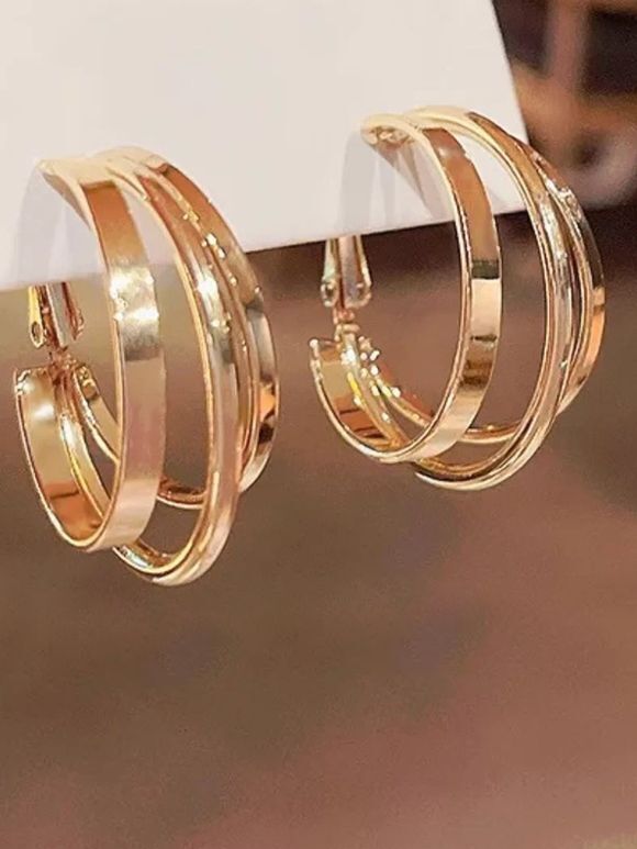 Gold Plated Handcrafted Brass Layered Hoop Earrings