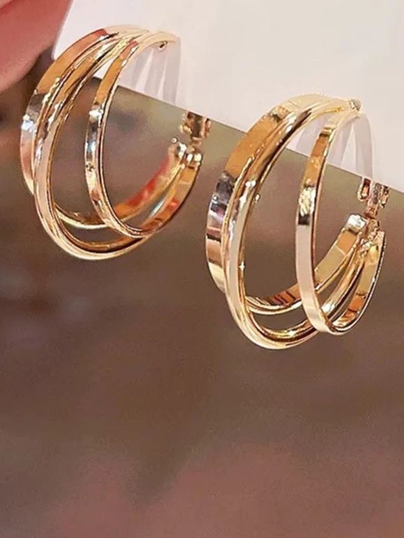 Gold Plated Handcrafted Brass Layered Hoop Earrings