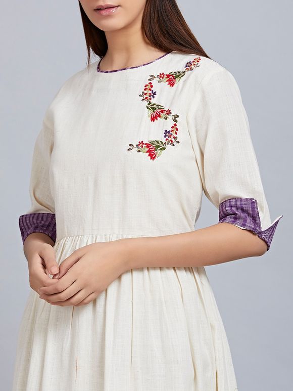 White  Cotton Floral Embroidered Dress