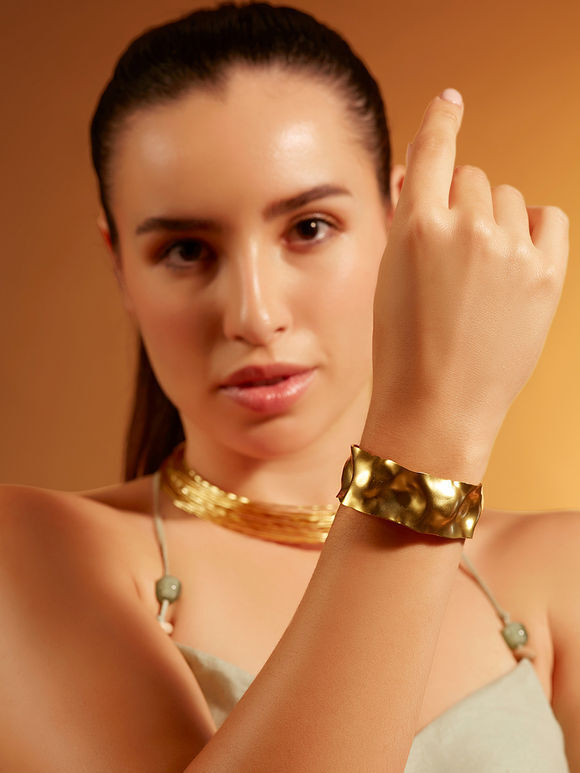 Gold Toned Handcrafted Brass Bracelet